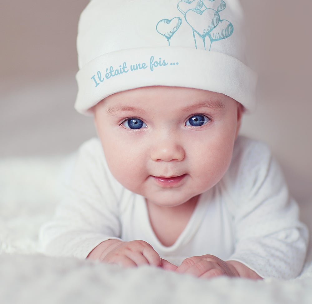 Bonnet de naissance bébé blanc, Fabriqué en France